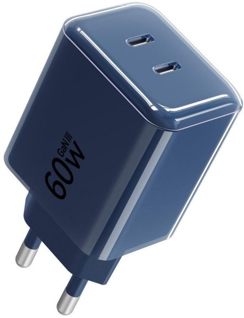 Ładowarka sieciowa Forcell F-Energy GaN III VT-60 60W PD QC 4.0+ 2x USB-C granatowa + kabel USB-C