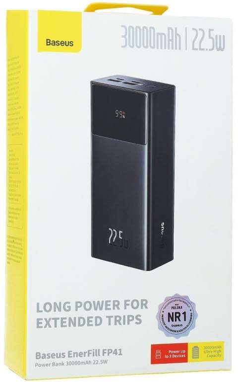 Powerbank Baseus EnerFill FP41 30000 mAh 22,5 W USB-A USB-C czarny z kablem USB-A / USB-C
