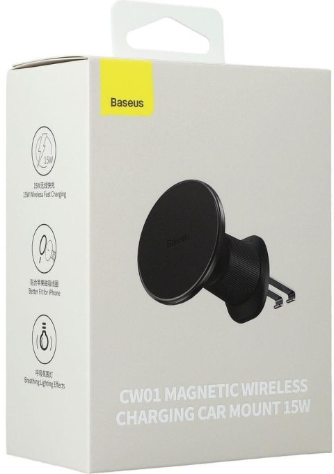 UCHWYT SAMOCHODOWY ŁADOWARKA INDUKCYJNA Baseus CW01 MagSafe Qi 2.0 15 W NA KRATKĘ CZARNY