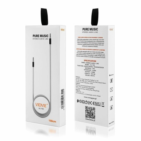 Kabel VIDVIE AL1105 AUX 1.5m biały