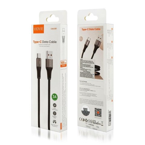 Kabel VIDVIE CB4038 USB/Type C 3A, 1m czarny
