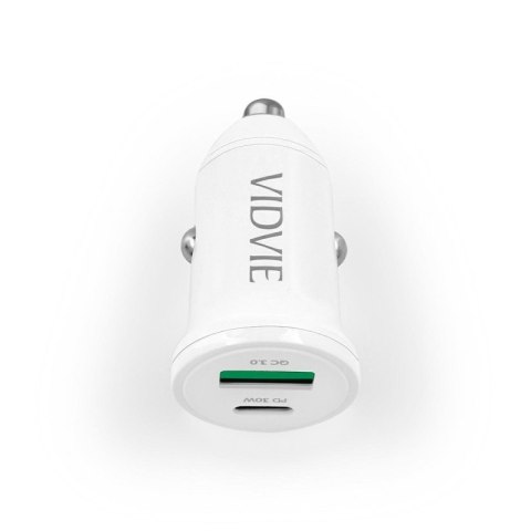 Ładowarka samochodowa VIDVIE CC532 1xUSB + 1xType C 30W biały
