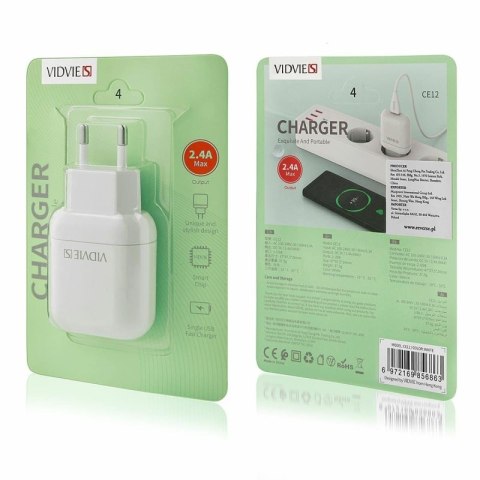 Ładowarka sieciowa VIDVIE CE12 1xUSB 2.4A biały
