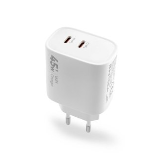 Ładowarka sieciowa VIDVIE PLE261 2xType-C + kabel Type-C/Type-C 3A 45W GaN biały