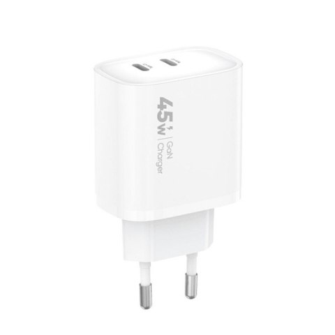 Ładowarka sieciowa VIDVIE PLE261 2xType-C + kabel Type-C/Type-C 3A 45W GaN biały