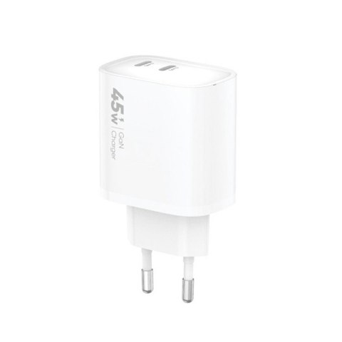 Ładowarka sieciowa VIDVIE PLE261 2xType-C + kabel Type-C/Type-C 3A 45W GaN biały