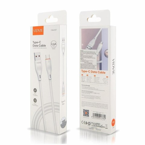 Kabel VIDVIE CB4016 USB/Type C 2.4A, 1m biały