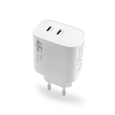 Ładowarka sieciowa VIDVIE PLE261 2xType-C + kabel Type-C/iPhone 3A 45W GaN biały