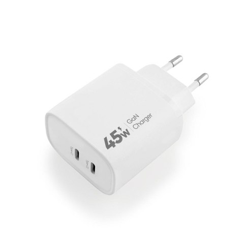 Ładowarka sieciowa VIDVIE PLE261 2xType-C + kabel Type-C/iPhone 3A 45W GaN biały