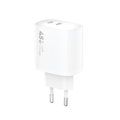 Ładowarka sieciowa VIDVIE PLE261 2xType-C + kabel Type-C/iPhone 3A 45W GaN biały