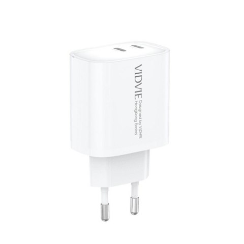 Ładowarka sieciowa VIDVIE PLE261 2xType-C + kabel Type-C/iPhone 3A 45W GaN biały