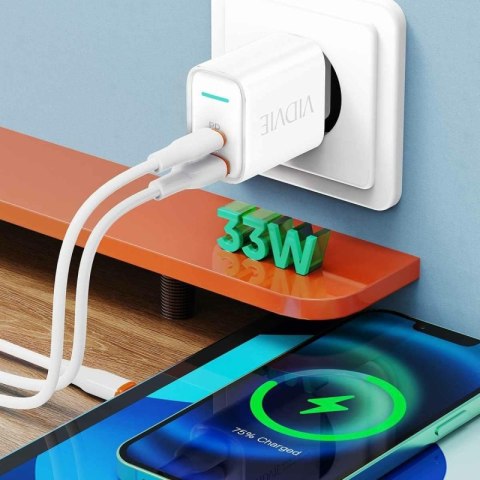 Ładowarka sieciowa VIDVIE PLE269 1xUSB + 1xType C 3A PD 30W biały
