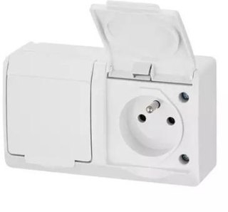 Gniazdo hermetyczne n/t podwójne z/u 2x2P+Z IP44, białe, Hermes 0322-02
