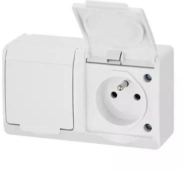 Gniazdo hermetyczne n/t podwójne z/u 2x2P+Z IP44, białe, Hermes 0322-02