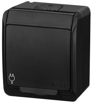 HERMES CZARNY GNIAZDO NT 1X Z/U Z KLAPKĄ 2P+Z IP44 ZACISKI ŚRUBOWE 16A 250V 0321-09