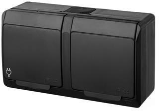 HERMES CZARNY GNIAZDO NT 2X Z/U Z KLAPKĄ IP44 2X2P+Z ZACISKI ŚRUBOWE 16A 250V 0322-09