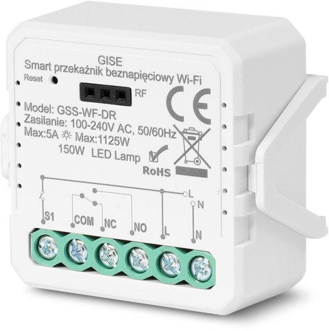 GISE Smart Pojedynczy moduł przekaźnikowy bezpotencjałowy WiFi | Tuya | GSS-WF-DR