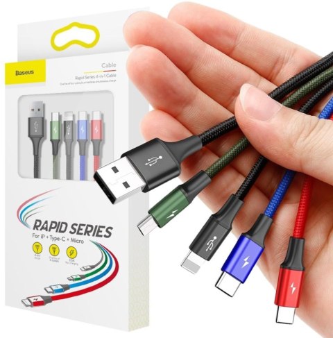 KABEL 4w1 USB-A / Lighting iPhone 2x USB-C micro-USB Baseus Cafule CA1T4-B01 1.2m 3.5A W OPLOCI