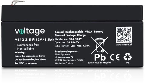 Akumulator AGM Voltage 12V 3,5Ah VE12-3.5 (Żywotność 6-9 lat)
