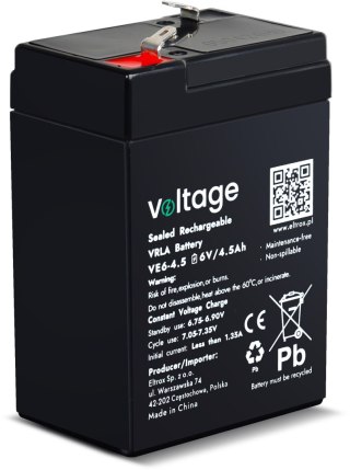 Akumulator AGM Voltage 6V 4,5Ah VE6-4.5 (Żywotność 6-9 lat)