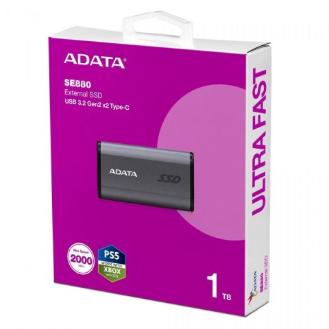 Adata Dysk zewnętrzny SSD SE880 1TB USB3.2A/C Gen2x2 Szary