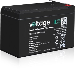 Akumulator AGM Voltage Long Life 12V 9Ah VEL12-9.0 (Żywotność 15 lat)