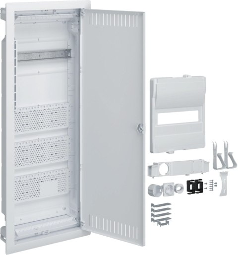 Rozdzielnica hybrydowa podtynkowa, 1 x12modułów, 3x płyta montażowa, 1x gniazdo 230V, HAGER Volta Hy