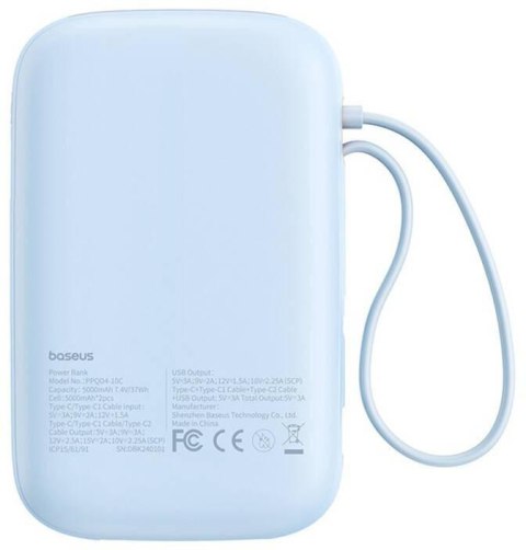 Powerbank Baseus QPow 2 10000mAh 30W z 2 wbudowanymi kablami USB-C - niebieski