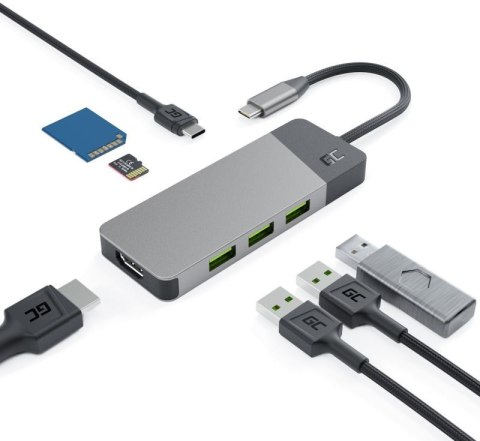Hub USB 7w1 Green Cell Connect 3x USB-A 3.1 HDMI 4K 60Hz 1x USB-C PD 85W