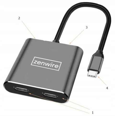 ADAPTER HUB Przejściówka USB- C 4W1 2x HDMI 4K USB 3.0 Zenwire BYL-2309