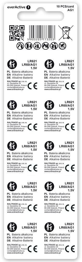 Bateria AG1 / G1 / LR60 / LR621 everActive 1,5V (blister 10 szt.)