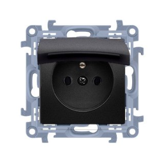KONTAKT SIMON 10 MODUŁ CZARNY MAT GNIAZDO 1X Z/U Z KLAPKĄ IP44 ZACISKI SPRĘŻYNOWE 16A 250V
