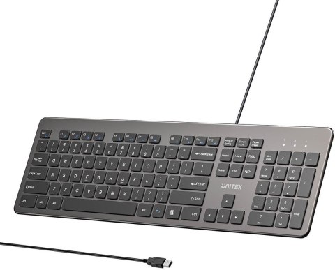 Klawiatura przewodowa Unitek SlimTap USB-A, szara