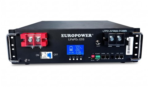 Magazyn energii LiFePO4 EUROPOWER serii LFP 51,2V 100Ah BMS, LCD (Żywotność ~5000 cykli) + STOJAK
