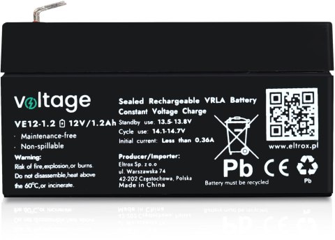 Akumulator AGM Voltage 12V 1,2Ah VE12-1.2 (Żywotność 6-9 lat)
