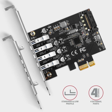 Kontroler Axagon PCEU-43RS PCIe 4x port USB 3.2 GEN 1, UASP, chipset Renesas, 15-pin SATA