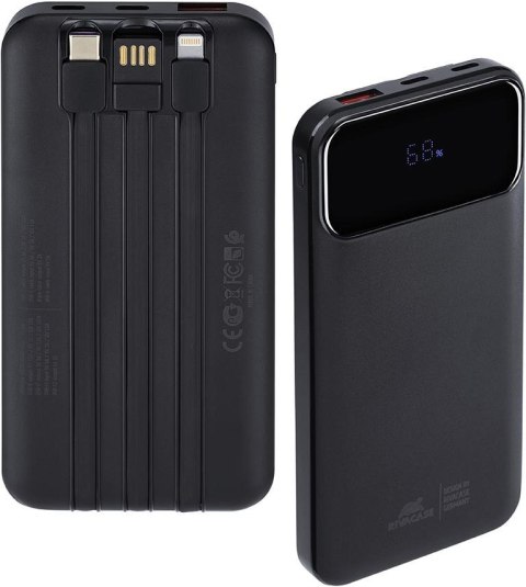 Powerbank Rivacase 10000mAh 22.5W PD 2x USB-C 1x USB-A VA2211 czarny + kabel USB-C i Lightning