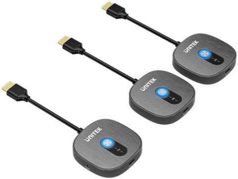 Unitek Bezprzewodowy transmiter HDMI 1080p, 1 nadajnik + 2 odbiorniki, czarny
