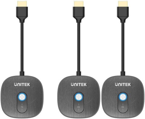 Unitek Bezprzewodowy transmiter HDMI 1080p, 1 nadajnik + 2 odbiorniki, czarny