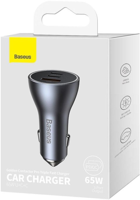 Ładowarka samochodowa Baseus Golden Contractor Pro CGJP010013 65 W 2x USB-C 1x USB-A ciemnoszara