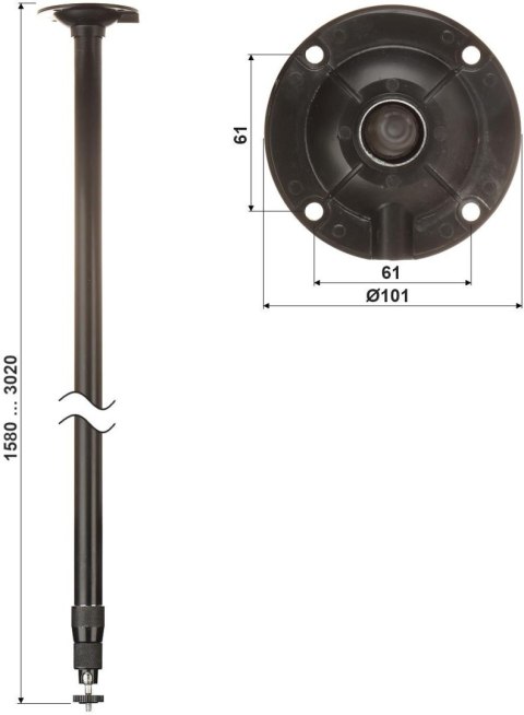 TELESKOPOWY UCHWYT SUFITOWY KAMERY BR-150X300-B