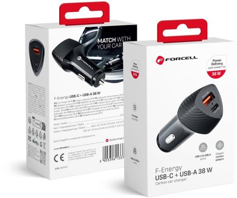 ŁADOWARKA SAMOCHODOWA Forcell Carbon CC50-1A1C 38 W 1x USB-C 1x USB-A PD 3.0 QC 3.0 CZARNA