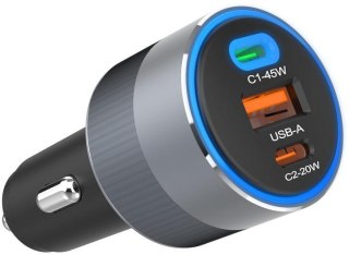 ŁADOWARKA SAMOCHODOWA Forcell F-Energy 65 W 2x USB-C 1x USB-A PD 3.0 QC 4.0 SZARA