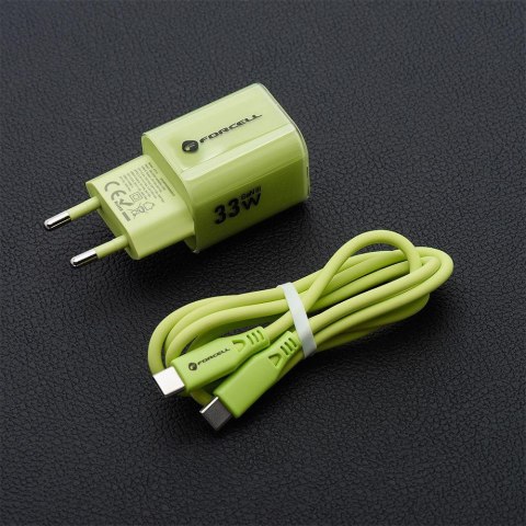 ŁADOWARKA SIECIOWA Forcell F-Energy GaN III VT-41 33 W 1x USB-C 1x USB-A PD 3.0 QC 4.0 ZIELONA