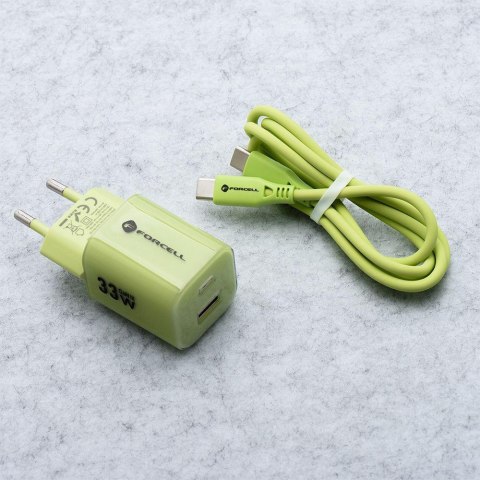 ŁADOWARKA SIECIOWA Forcell F-Energy GaN III VT-41 33 W 1x USB-C 1x USB-A PD 3.0 QC 4.0 ZIELONA