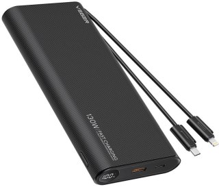 Powerbank Veger 25000 mAh 130 W PD QC 3.0 USB-A USB-C czarny z kablami USB-C i Lightning