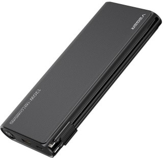 Powerbank Veger 25000 mAh 130 W PD QC 3.0 USB-A USB-C czarny z kablami USB-C i Lightning