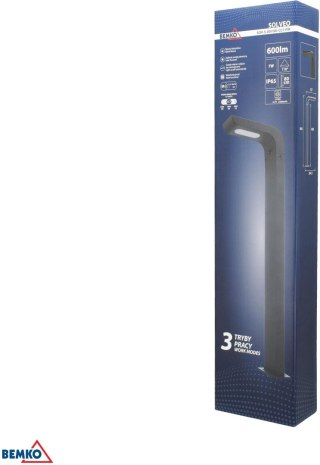 HYBRYDOWY SŁUPEK OGRODOWY LED BEMKO SOLVEO 7W 600LM 3000K/4000K/6500K 80CM IP65 DARK GREY CZ.PIR