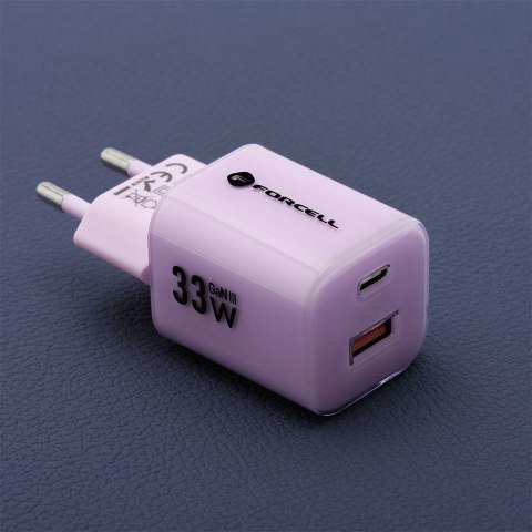 ŁADOWARKA SIECIOWA Forcell F-Energy GaN III VT-41 33 W 1x USB-C 1x USB-A PD 3.0 QC 4.0 FIOLETOWA